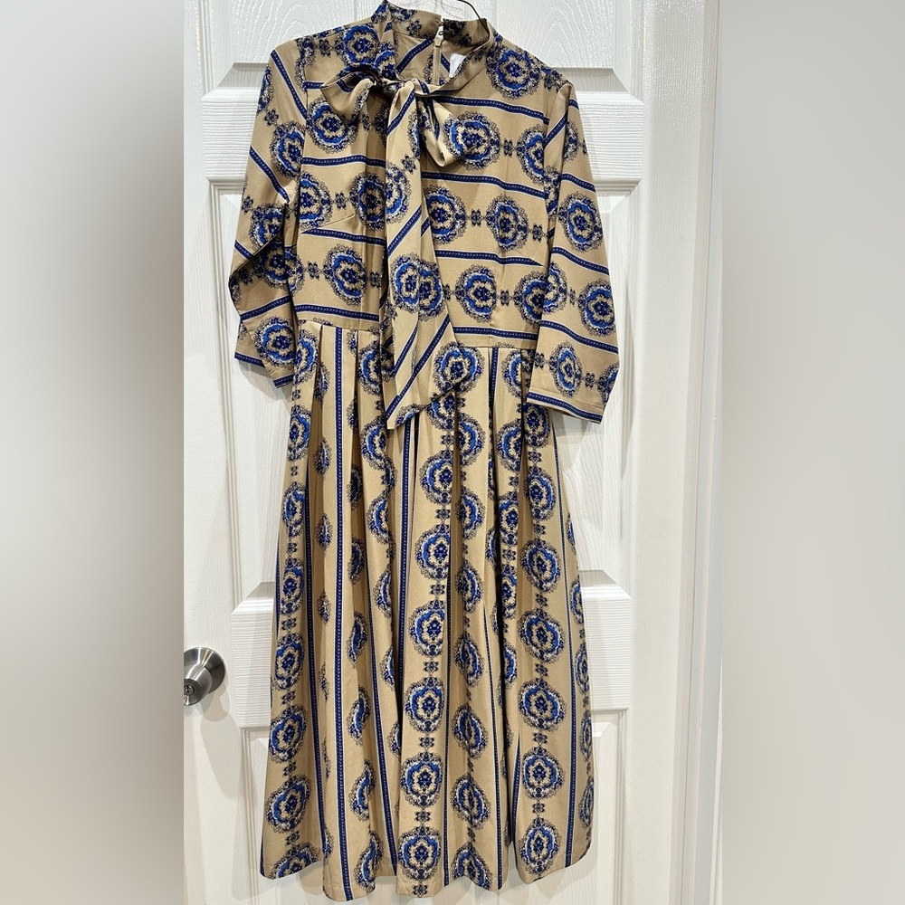 Dainty Jewells Tan and Blue Elegant Dress